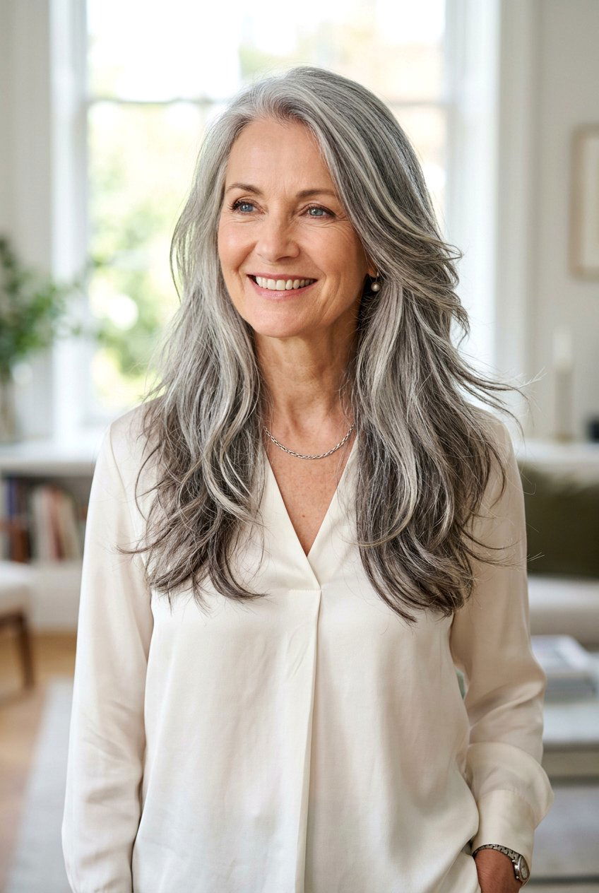 Long Gray Hair With Layers - 20 long haircut for women over 50 - 20 long haircut for women over 50