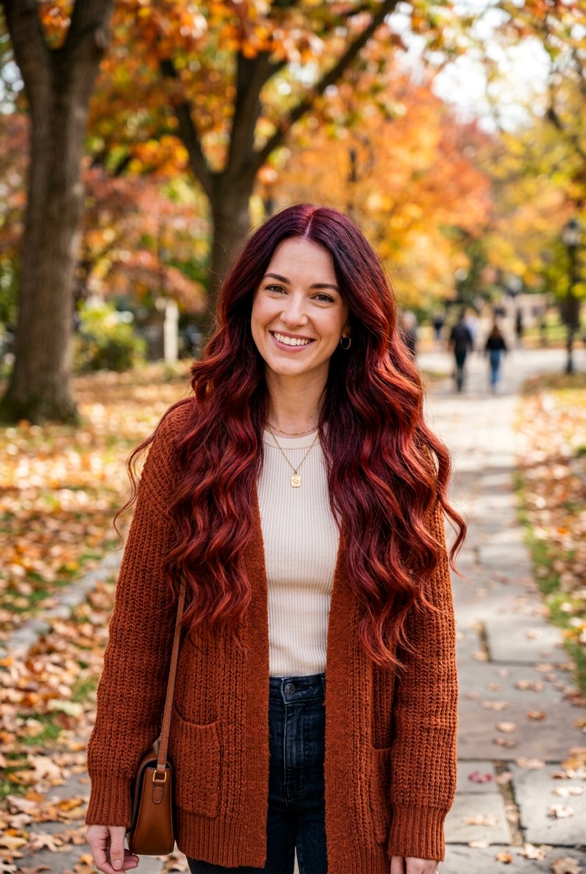 Long Hair Burgundy Balayage - 20 autumn burgundy balayage ideas - 20 autumn burgundy balayage ideas