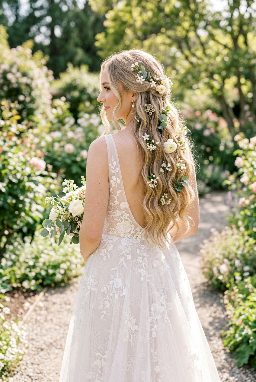 Long Hair Down With Fresh Flowers - 20 bridal hairstyles with fresh flowers - 20 bridal hairstyles with fresh flowers
