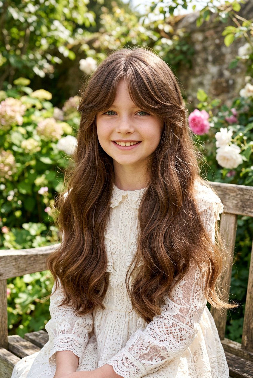 Long Hair With Bardot Style Curtain Bangs - 20 long haircut for little girls with curtain bangs - 20 long haircut for little girls with curtain bangs