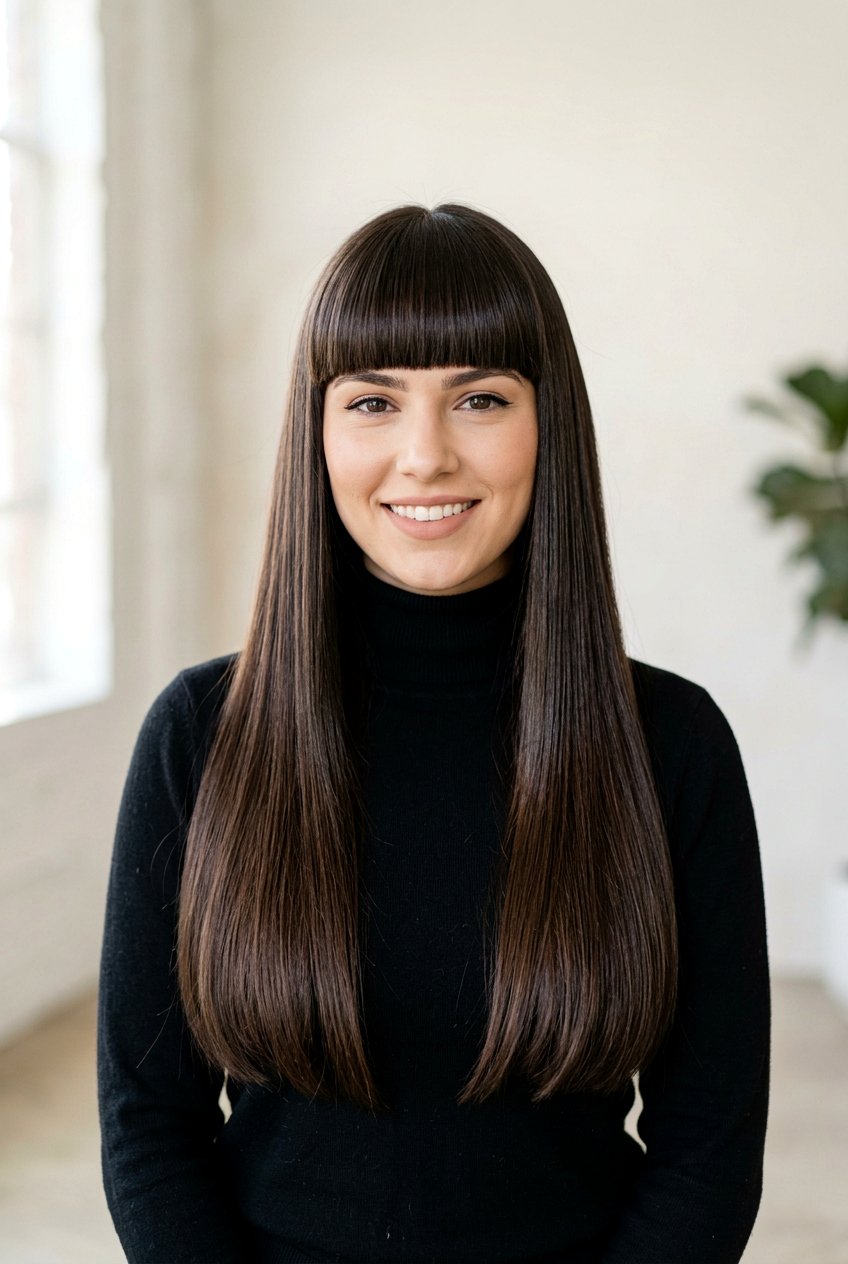 Long Hair With Blunt Bangs - 20 haircuts for long straight hair - 20 haircuts for long straight hair