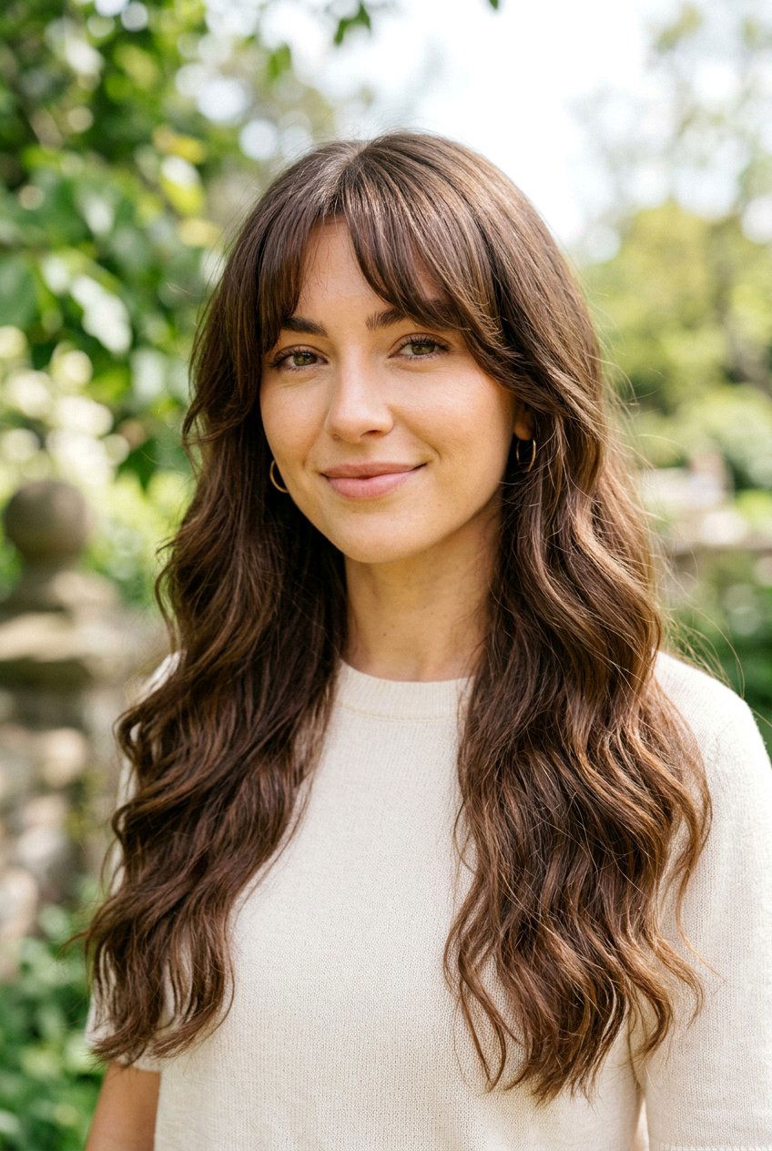 Long Hair With Bottleneck Bangs - 20 long hairstyles for thick hair - 20 long hairstyles for thick hair