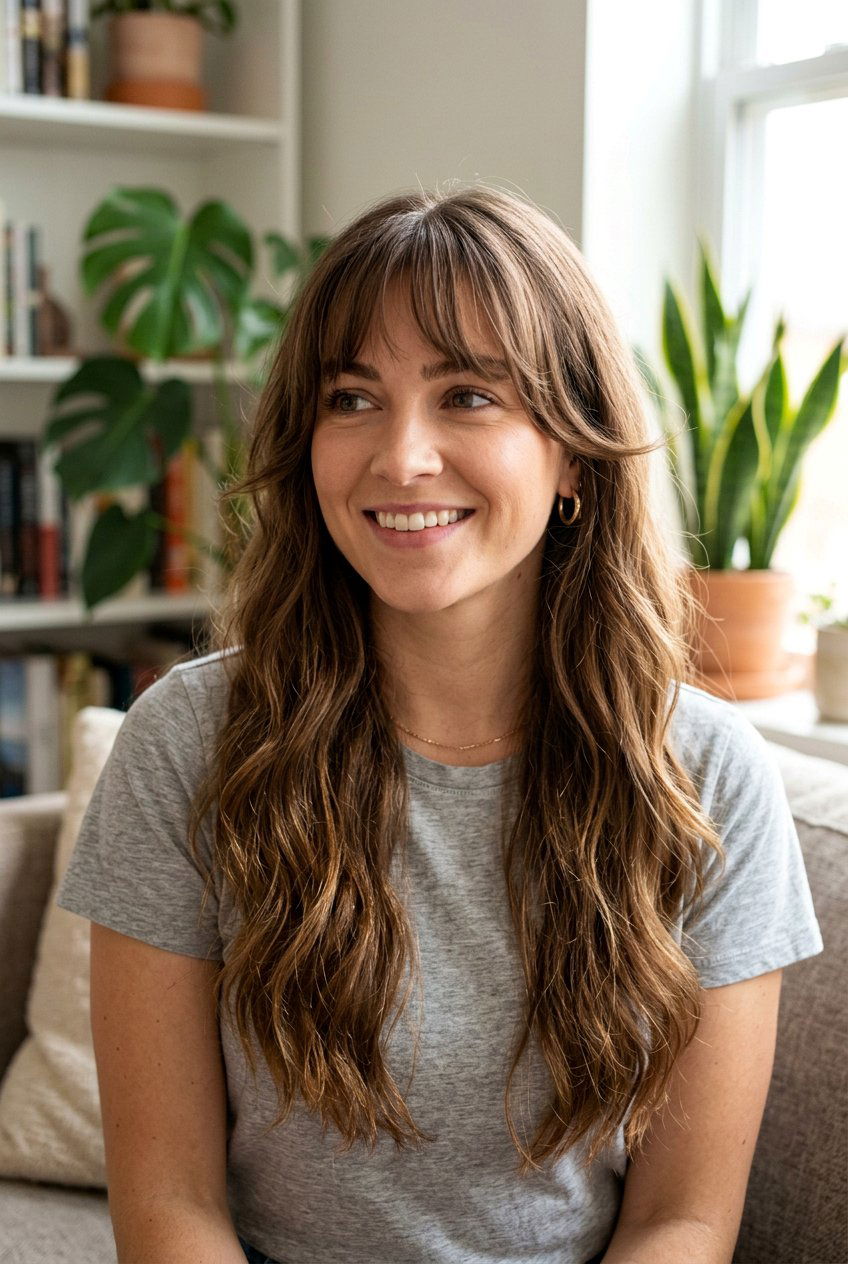 Long Hair With Bottleneck Bangs And Face Framing Layers - 20 bottleneck bangs for long hair - 20 bottleneck bangs for long hair