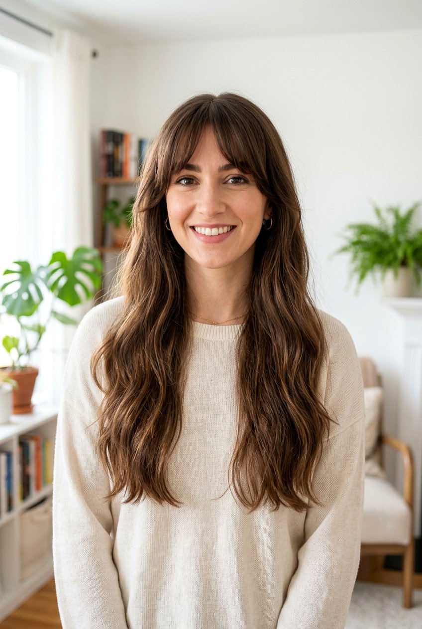 Long Hair With Bottleneck Bangs And Low Maintenance Cut - 20 bottleneck bangs for long hair - 20 bottleneck bangs for long hair