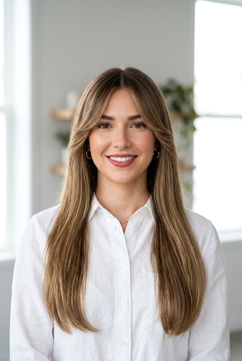 Long Hair With Bottleneck Bangs And Middle Part - 20 long haircut with bottleneck bangs - 20 long haircut with bottleneck bangs