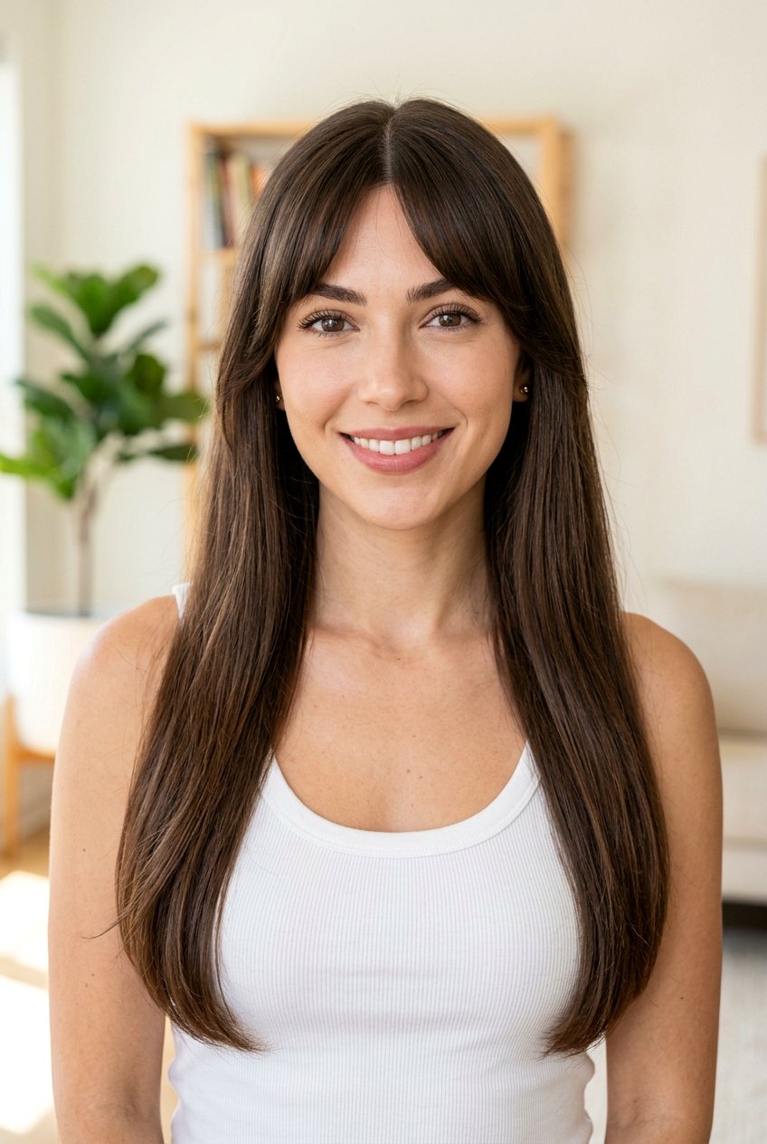 Long Hair With Center Part Bottleneck Bangs - 20 bottleneck bangs for long hair - 20 bottleneck bangs for long hair