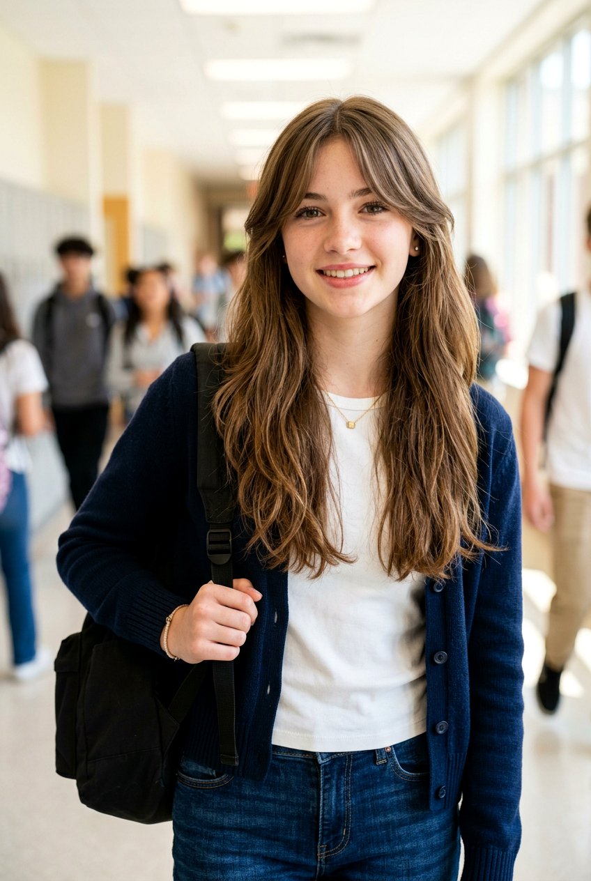 Long Hair With Face Framing Curtain Bangs - 20 curtain bangs for teenage girls - 20 curtain bangs for teenage girls