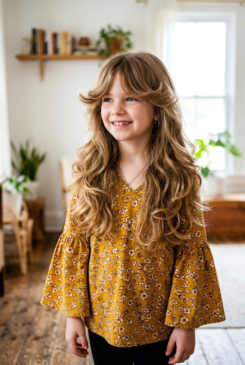 Long Hair With Flicked Out Curtain Bangs - 20 long haircut for little girls with curtain bangs - 20 long haircut for little girls with curtain bangs