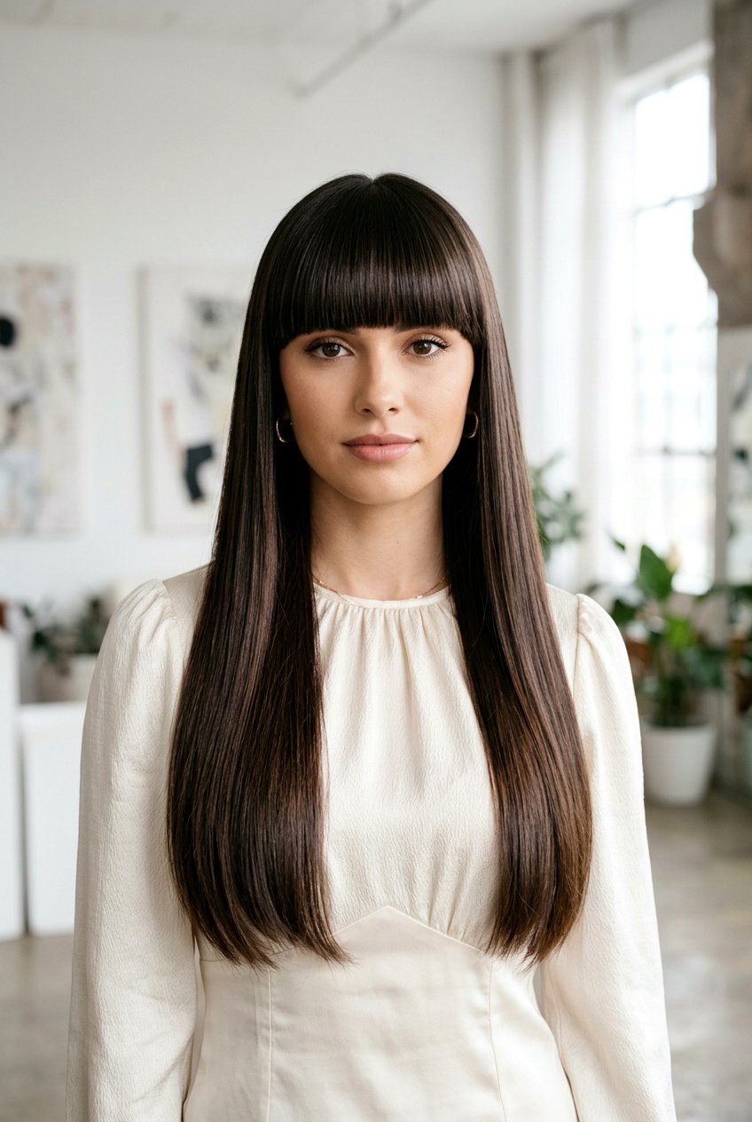 Long Hair With Full Fringe - 20 healthy looking haircut for long hair - 20 healthy looking haircut for long hair