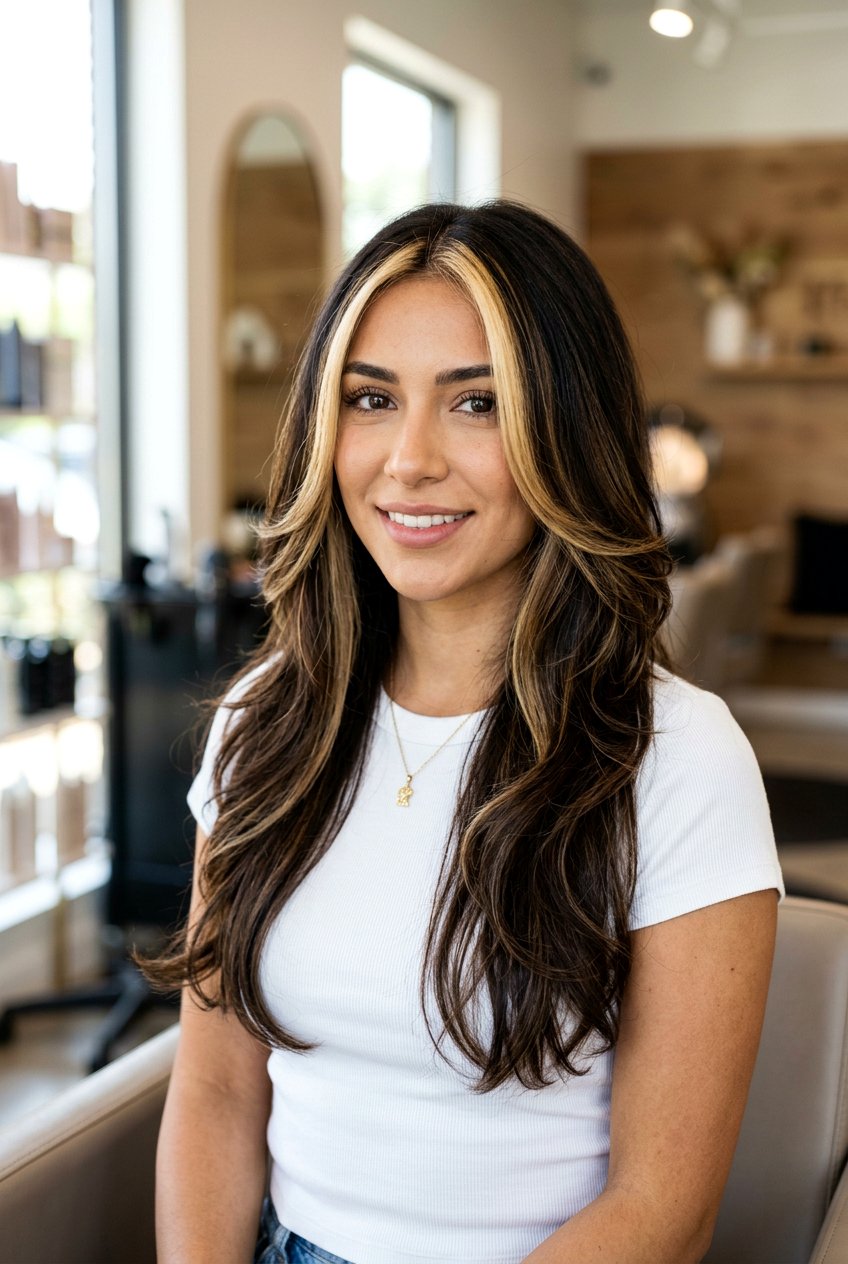 Long Hair With Money Piece Highlights and Layers - 20 healthy looking haircut for long hair - 20 healthy looking haircut for long hair