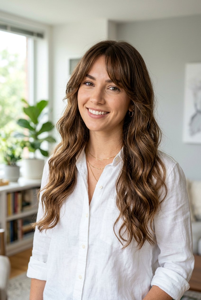Long Hair With Side Swept Bottleneck Bangs - 20 bottleneck bangs for long hair - 20 bottleneck bangs for long hair
