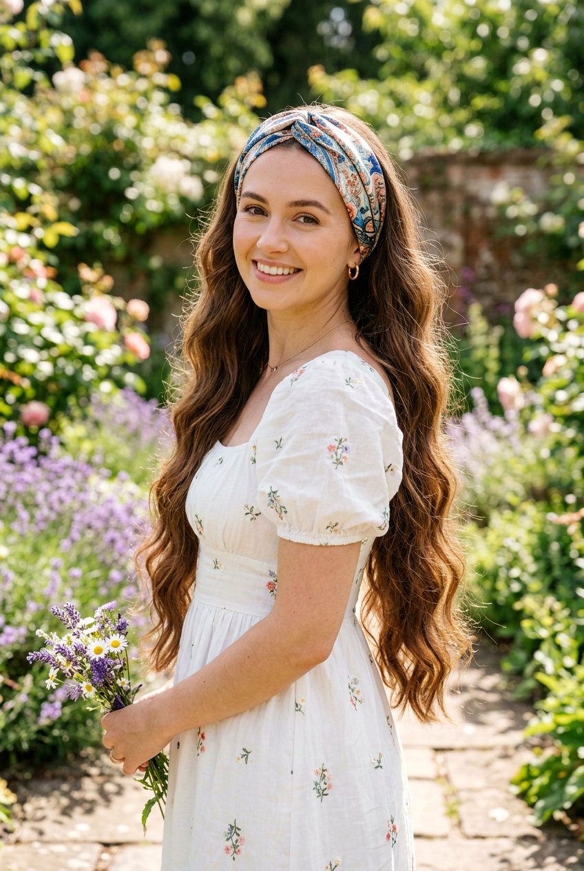 Long Hair With Silk Wrap Headband - 20 headband hairstyles - 20 headband hairstyles