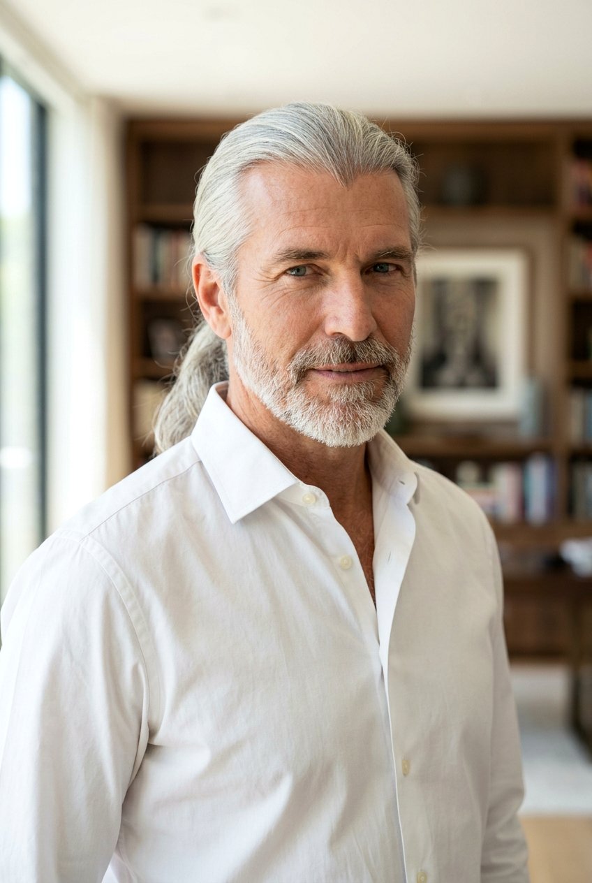 Long Hair With Widows Peak - 20 long gray hairstyles for men - 20 long gray hairstyles for men