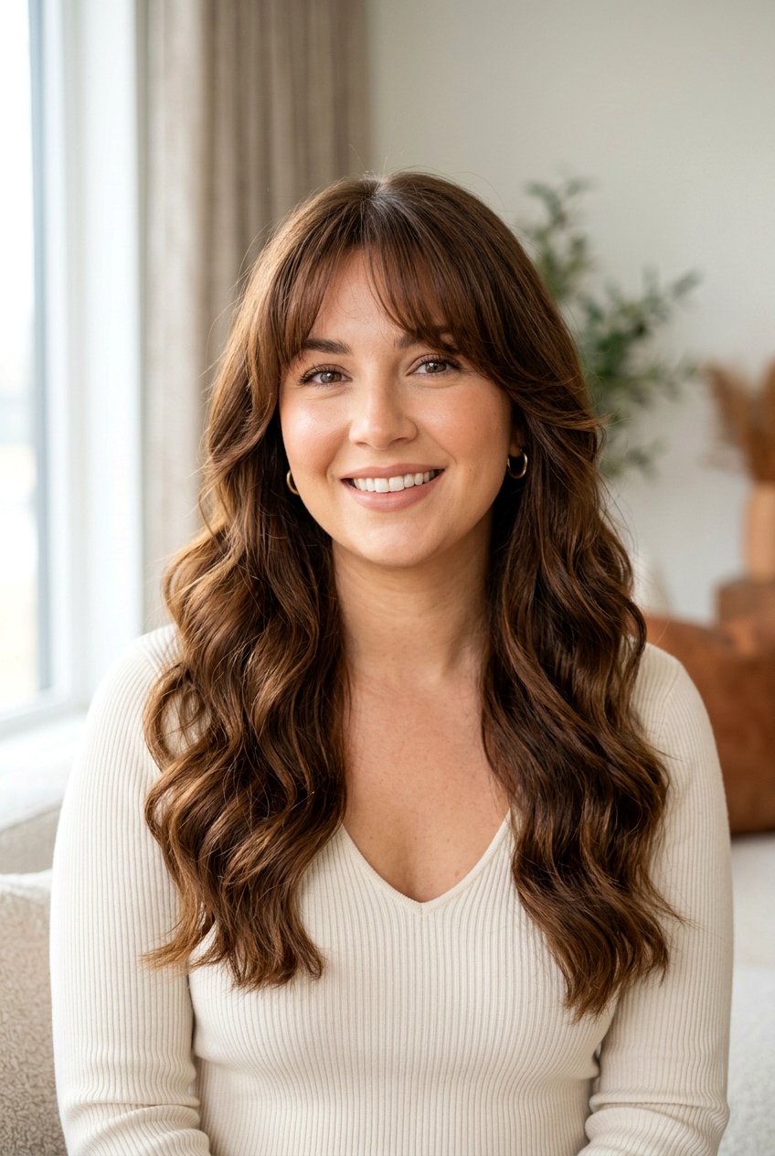 Long Haircut With Airy Curtain Bangs And Face Framing Layers For Round Face - 20 long haircut with airy curtain bangs - 20 long haircut with airy curtain bangs