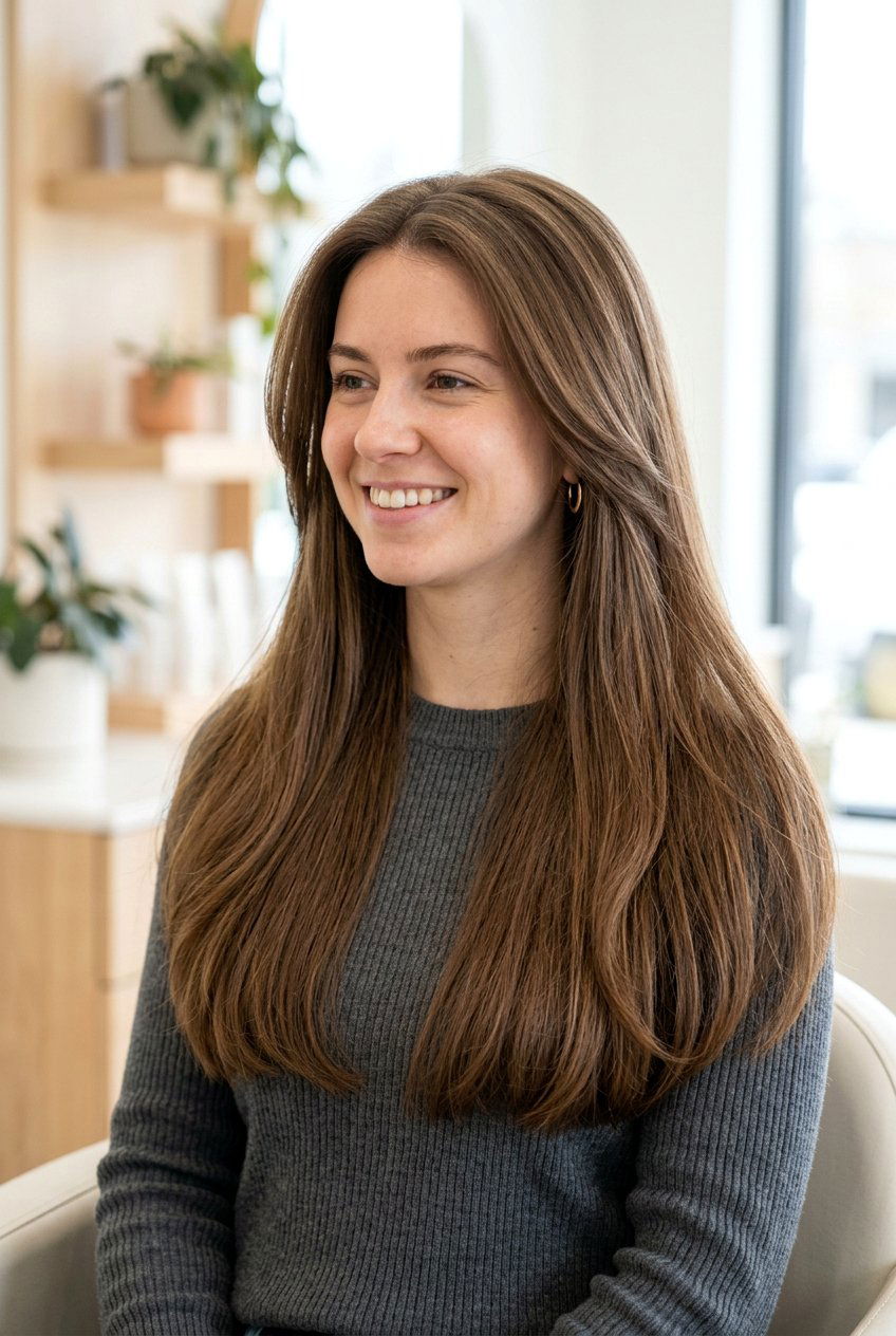 Long Haircut With Invisible Layers And Minimal Layers At Crown - 20 long haircut with invisible layers - 20 long haircut with invisible layers