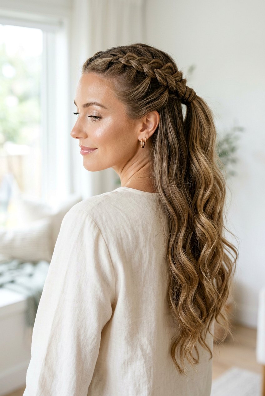 Long Half Up Braided Ponytail - 20 concert hairstyles for long hair - 20 concert hairstyles for long hair