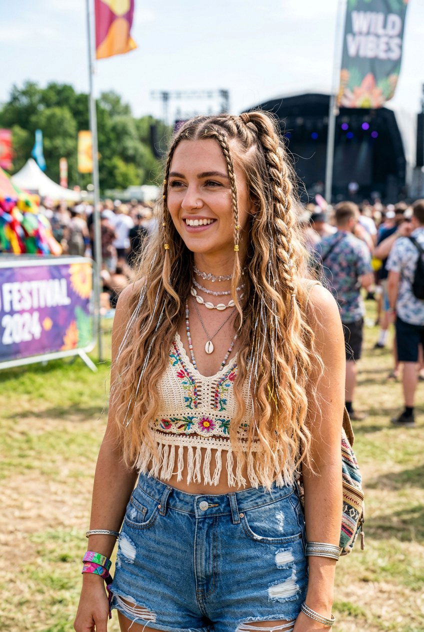 Long Half Up Braids With Loose Hair - 20 concert hairstyles for long hair - 20 concert hairstyles for long hair