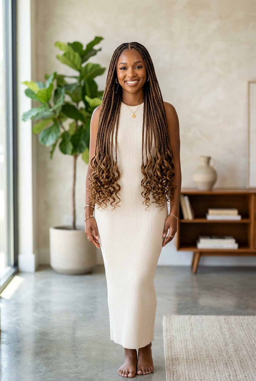 20 Gorgeous Knotless Braids With Curly Ends for Women to Try