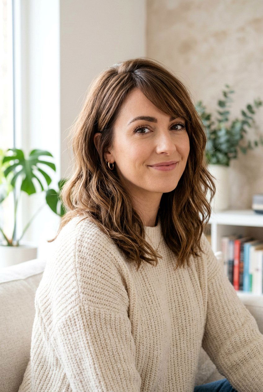 Long Layered Bob With Side Bangs - 20 layered long bob for women - 20 layered long bob for women