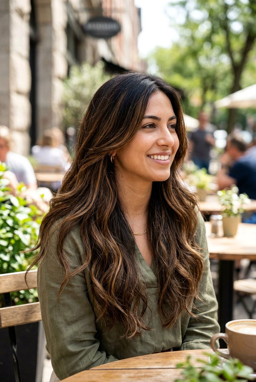 Long Layered Brown Black Dimensional Hair - 20 dimensional brown black hair - 20 dimensional brown black hair