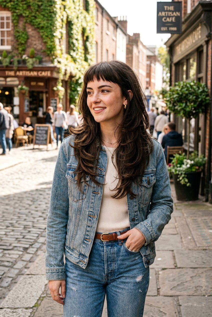 Long Layered Butterfly With Baby Bangs - 20 long butterfly layers for fine hair - 20 long butterfly layers for fine hair