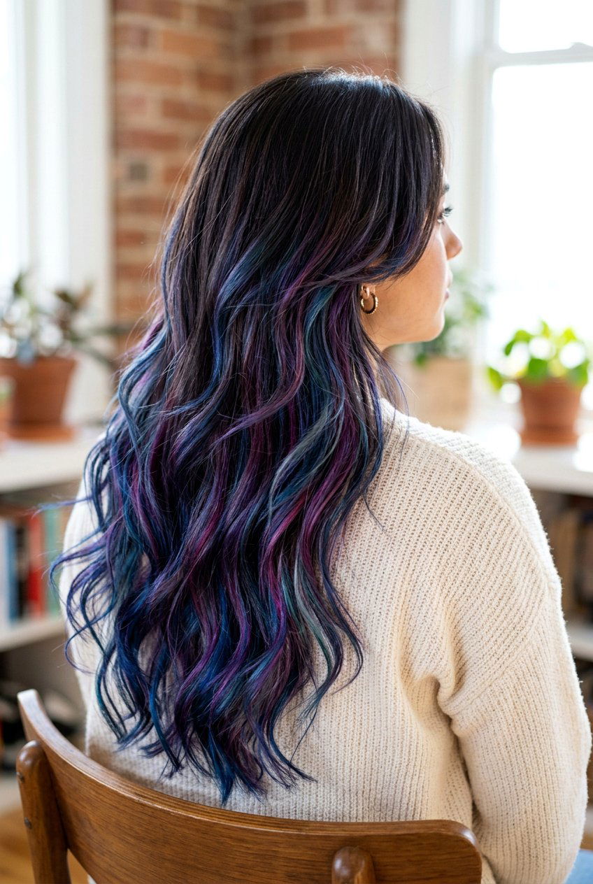 Long Layered Galaxy Balayage On Dark Hair - 20 galaxy balayage on dark hair - 20 galaxy balayage on dark hair