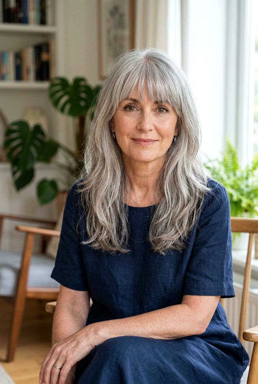 Long Layered Gray Blending With Bangs - 20 low maintenance gray blending hair - 20 low maintenance gray blending hair
