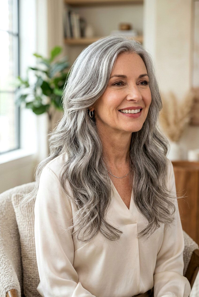 Long Layered Gray Hair - 20 gentle layers for naturally gray hair - 20 gentle layers for naturally gray hair