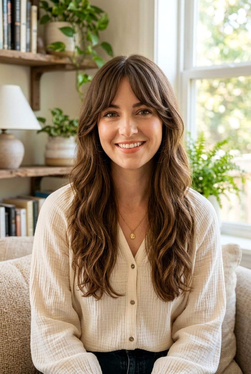 Long Layered Hair With 70s Curtain Bangs - 20 70s curtain bangs hairstyle - 20 70s curtain bangs hairstyle