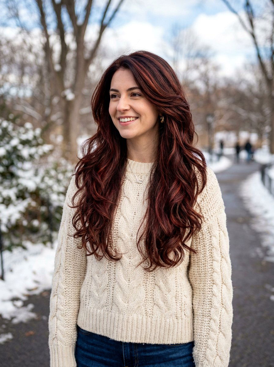 Long Layered Hair With Cherry Cola Highlights - 20 winter cherry cola highlights - 20 winter cherry cola highlights