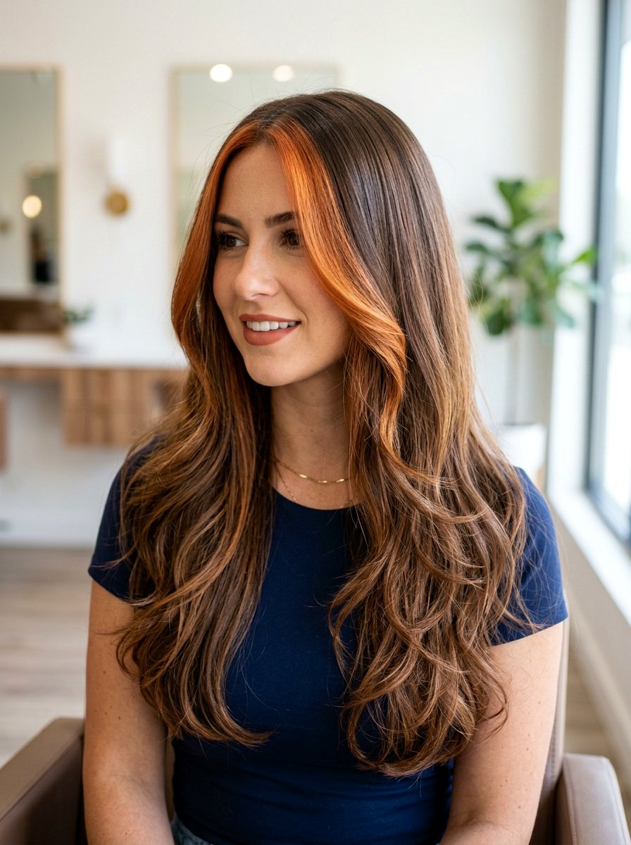 Long Layered Hair With Copper Money Piece - 20 dimensional copper for long layers - 20 dimensional copper for long layers