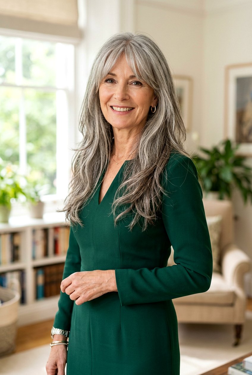 Long Layered Hair With Sweeping Fringe - 20 side swept fringe for women over 50 - 20 side swept fringe for women over 50