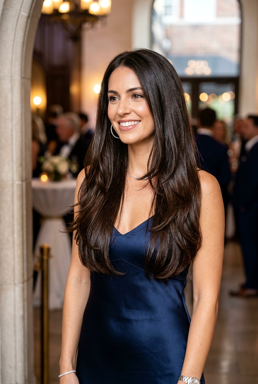 Long Layered Hair with Glossy Finish - 20 long layers for round face women - 20 long layers for round face women