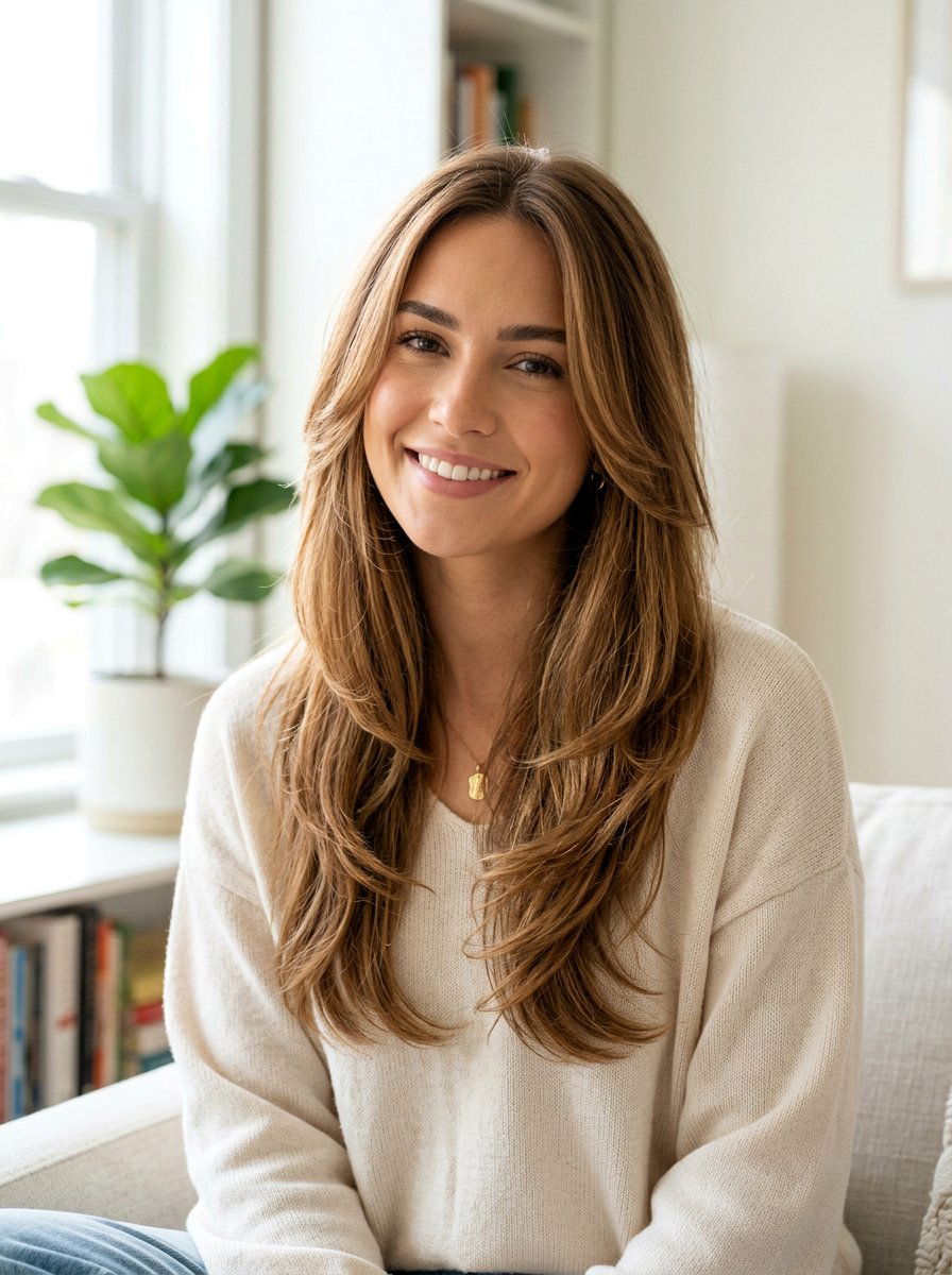 Long Layered Haircut - 20 flattering haircut for triangle face women - 20 flattering haircut for triangle face women