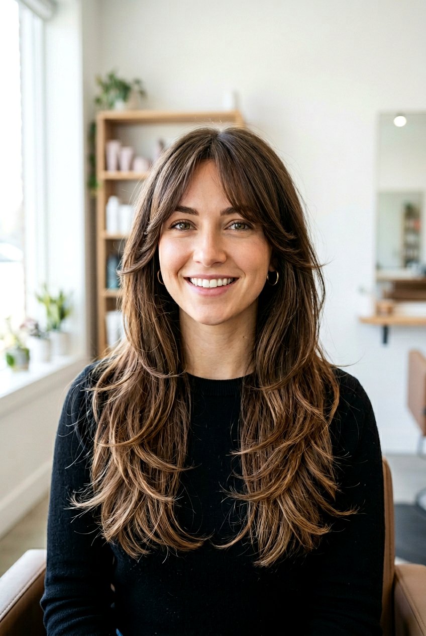 Long Layered Haircut Side Bangs - 20 hairstyles for heart shaped faces - 20 hairstyles for heart shaped faces