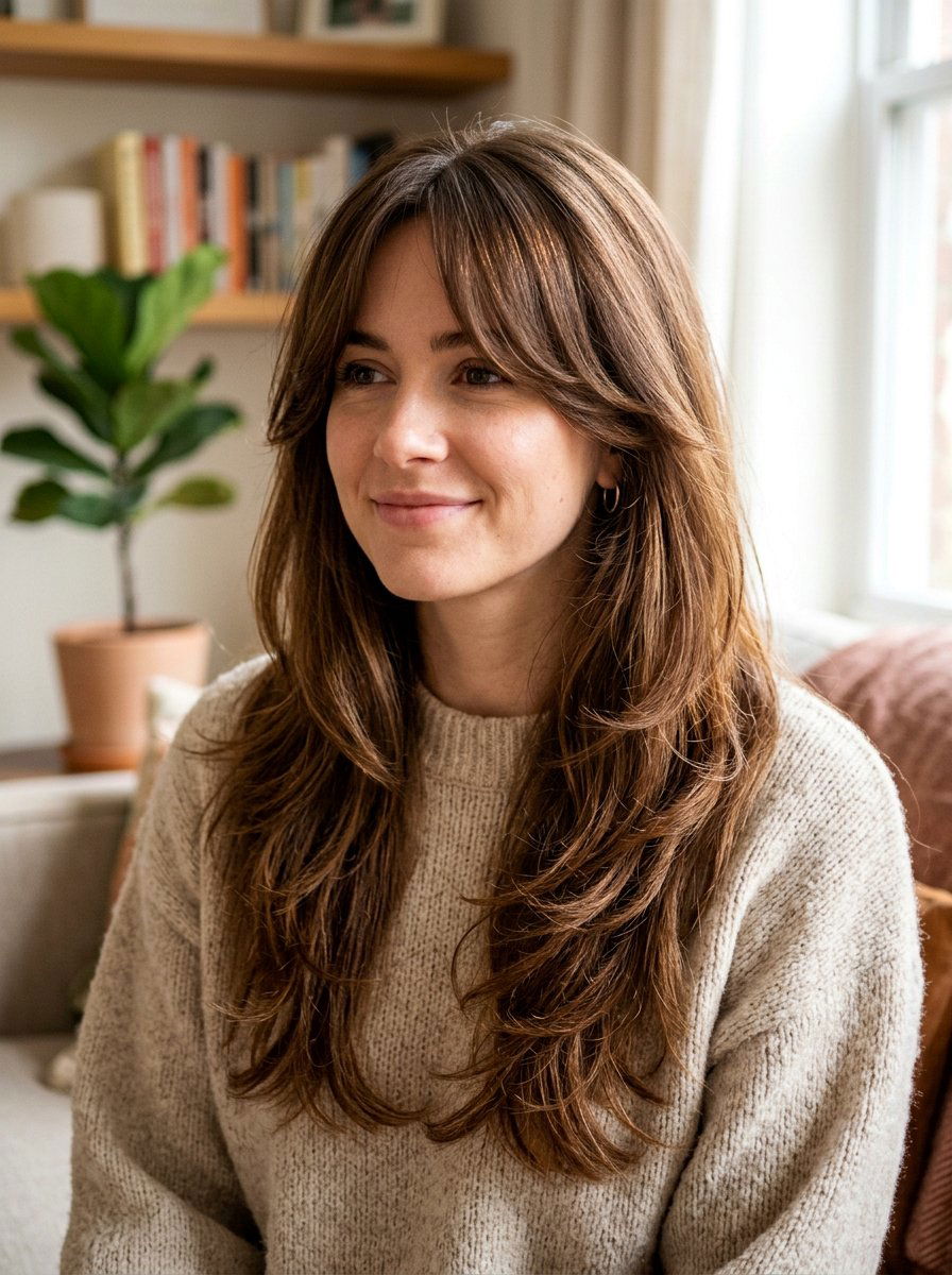 Long Layered Haircut With Curtain Bangs - 20 viral haircut ideas for women - 20 viral haircut ideas for women