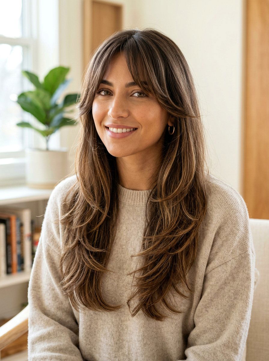 Long Layered Haircut With Curtain Bangs - 20 easy hairstyle for long fine straight hair - 20 easy hairstyle for long fine straight hair