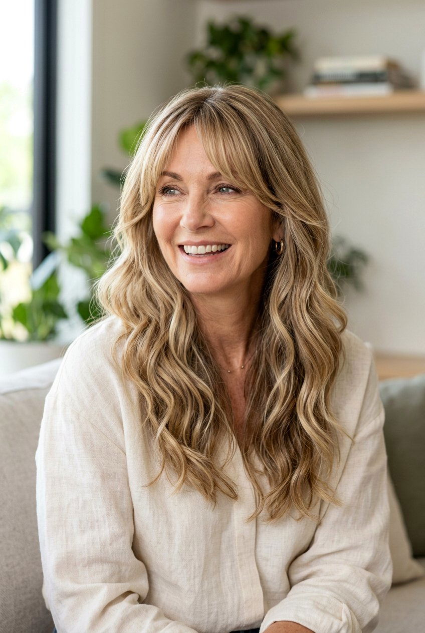 Long Layered Haircut With Curtain Bangs - 20 long haircut for women over 50 - 20 long haircut for women over 50