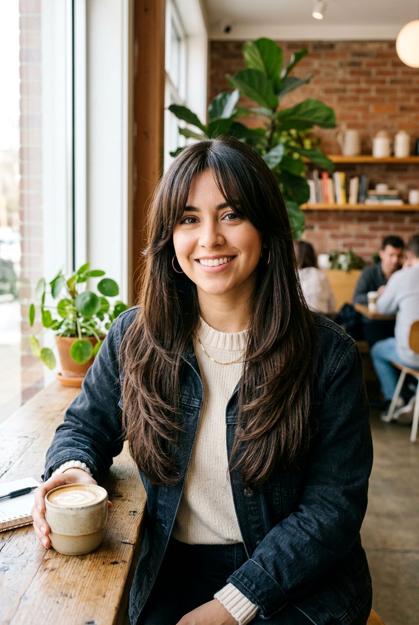 Long Layered Haircut With Curtain Bangs For Thick Straight Hair - 20 layered haircut for long thick straight hair - 20 layered haircut for long thick straight hair