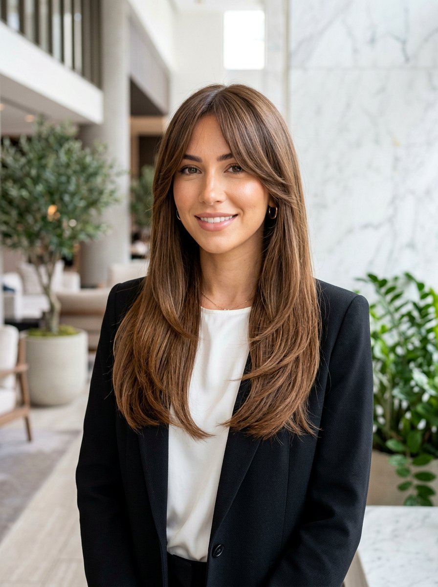 Long Layered Haircut With Face Framing Curtain Bangs - 20 elegant layered haircut with curtain bangs - 20 elegant layered haircut with curtain bangs