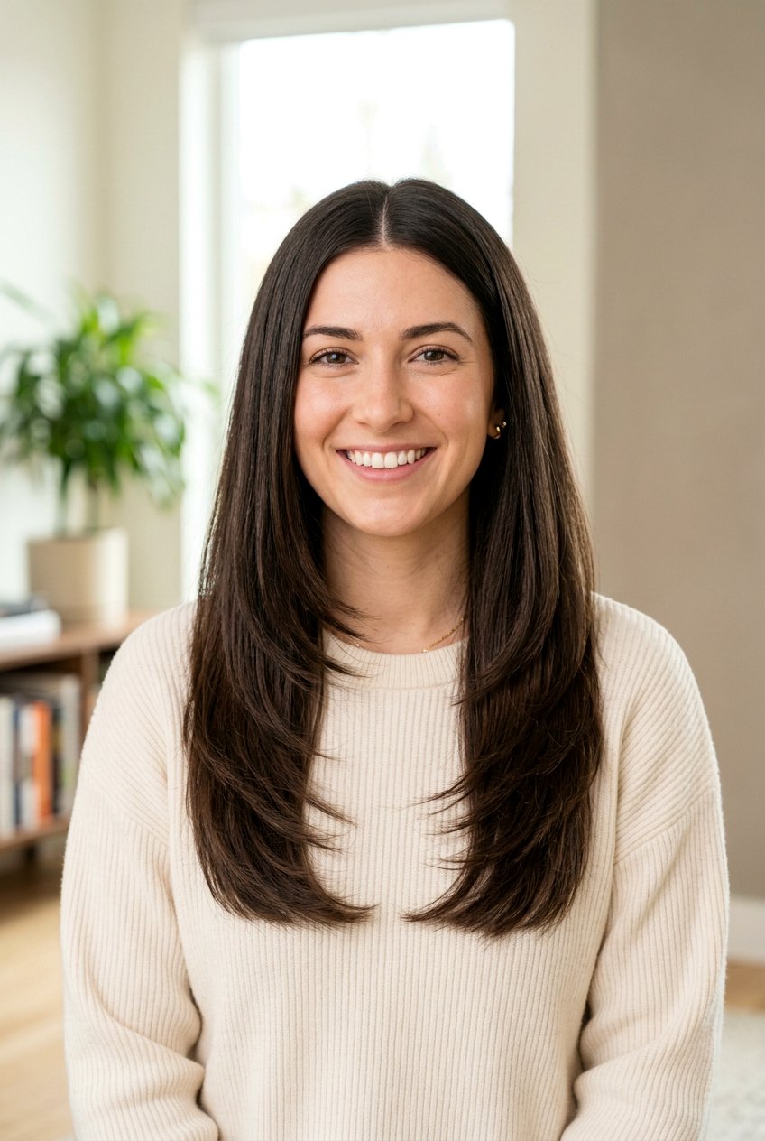 Long Layered Haircut With Middle Part For Thick Straight Hair - 20 layered haircut for long thick straight hair - 20 layered haircut for long thick straight hair