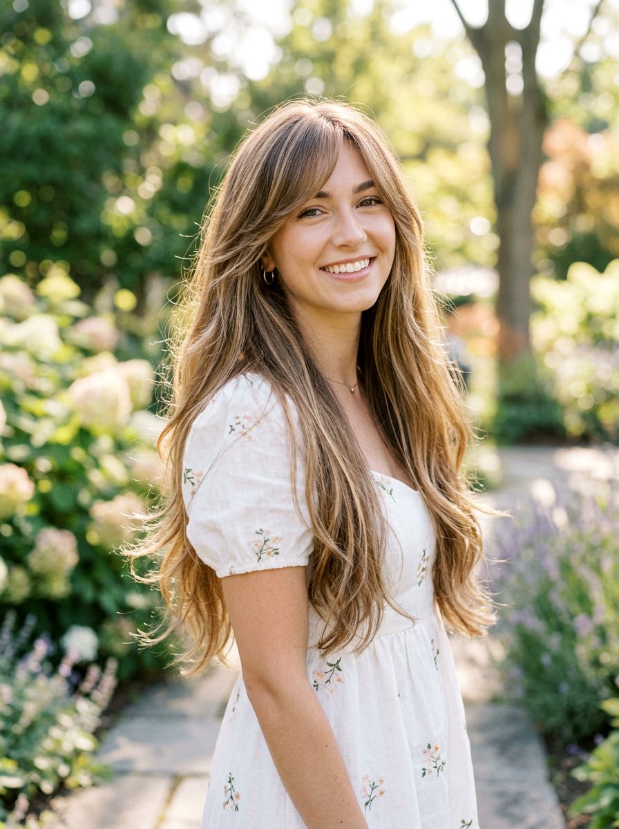 Long Layered Haircut With Side Bangs - 20 hairstyle to reduce width of face - 20 hairstyle to reduce width of face