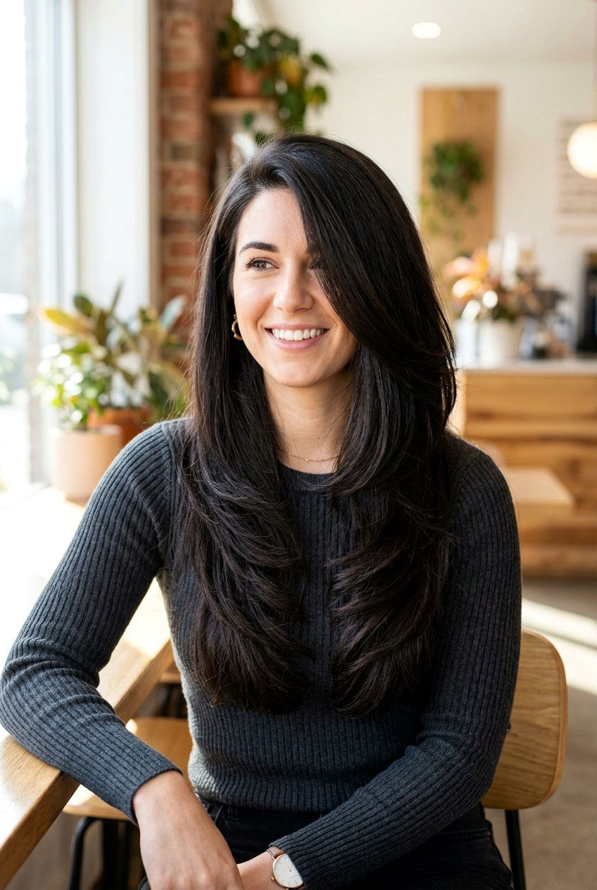 Long Layered Haircut With Side Part For Thick Straight Hair - 20 layered haircut for long thick straight hair - 20 layered haircut for long thick straight hair