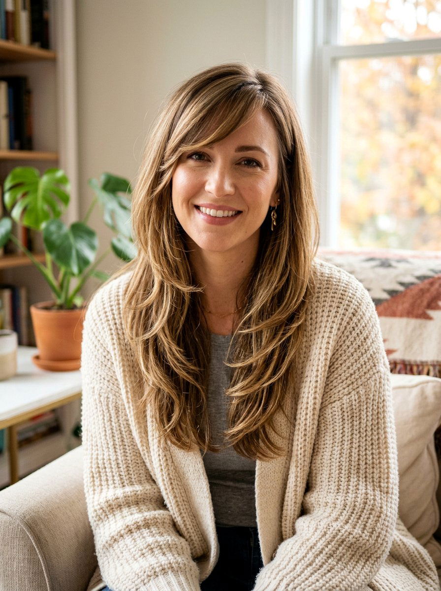 Long Layered Haircut With Side Swept Bangs - 20 cute layered haircut ideas for women - 20 cute layered haircut ideas for women