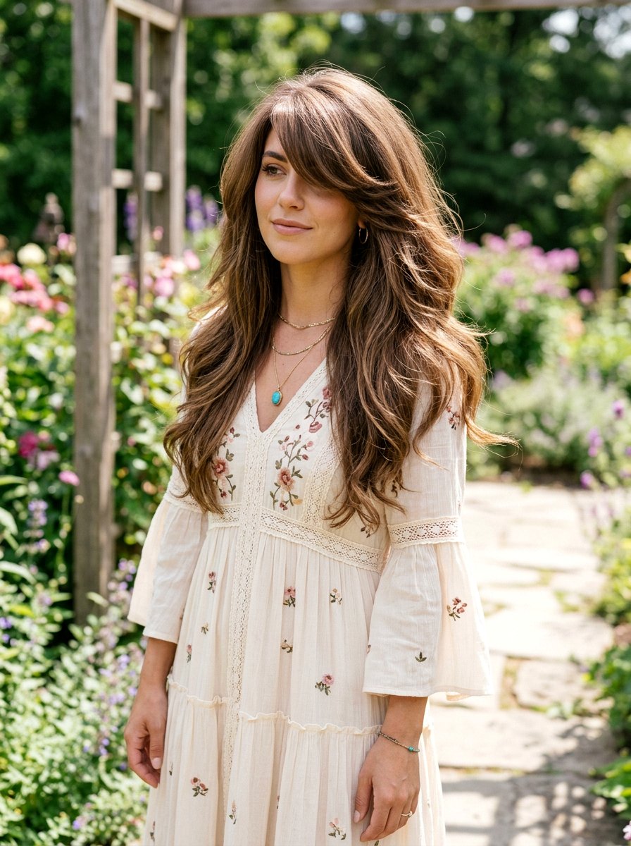 Long Layered Haircut With Sweeping Bangs Blowout - 20 layered long haircut with blowout - 20 layered long haircut with blowout