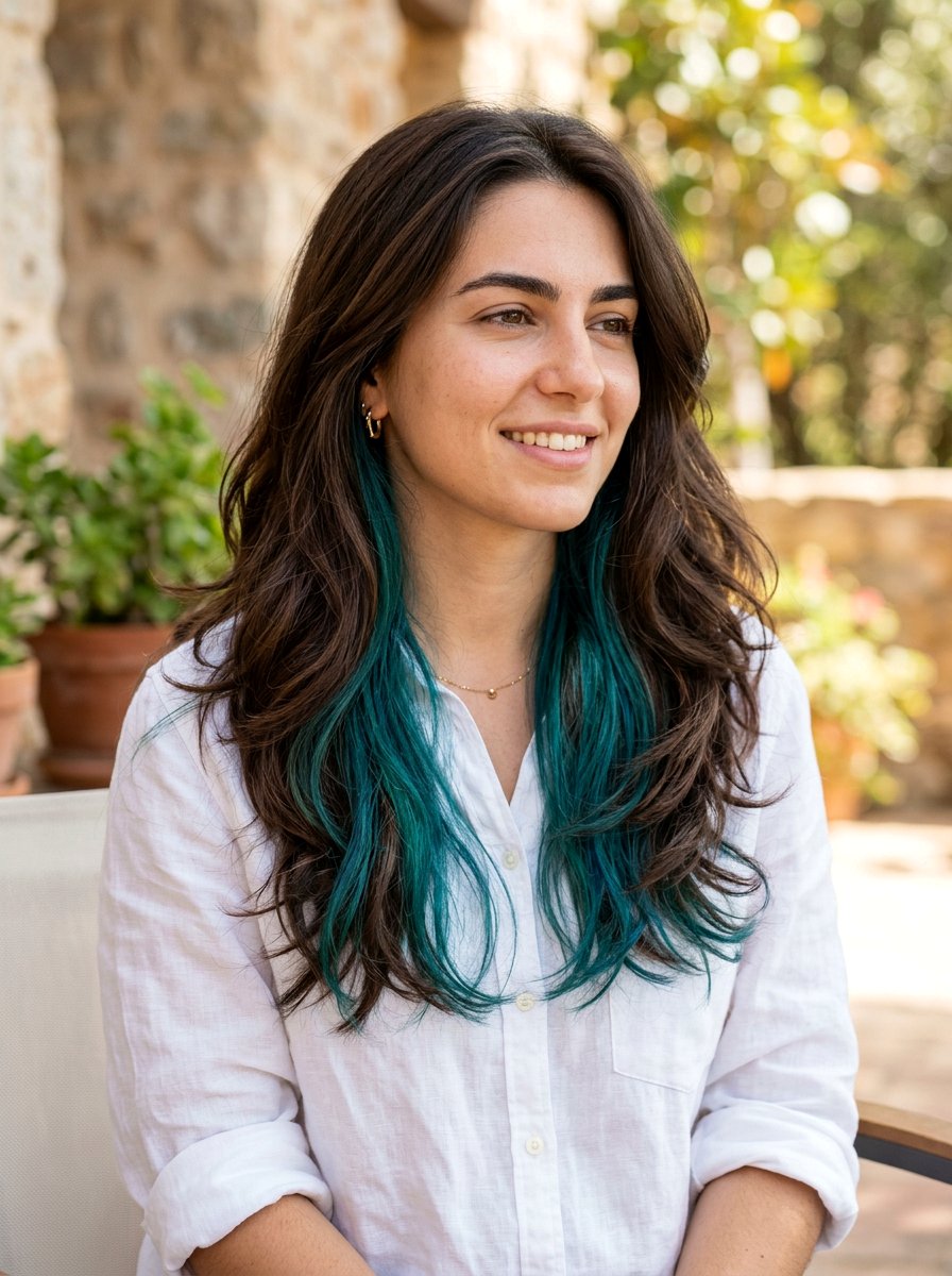 20 Gorgeous Teal Underlayer On Dark Hair Ideas For Bold Style