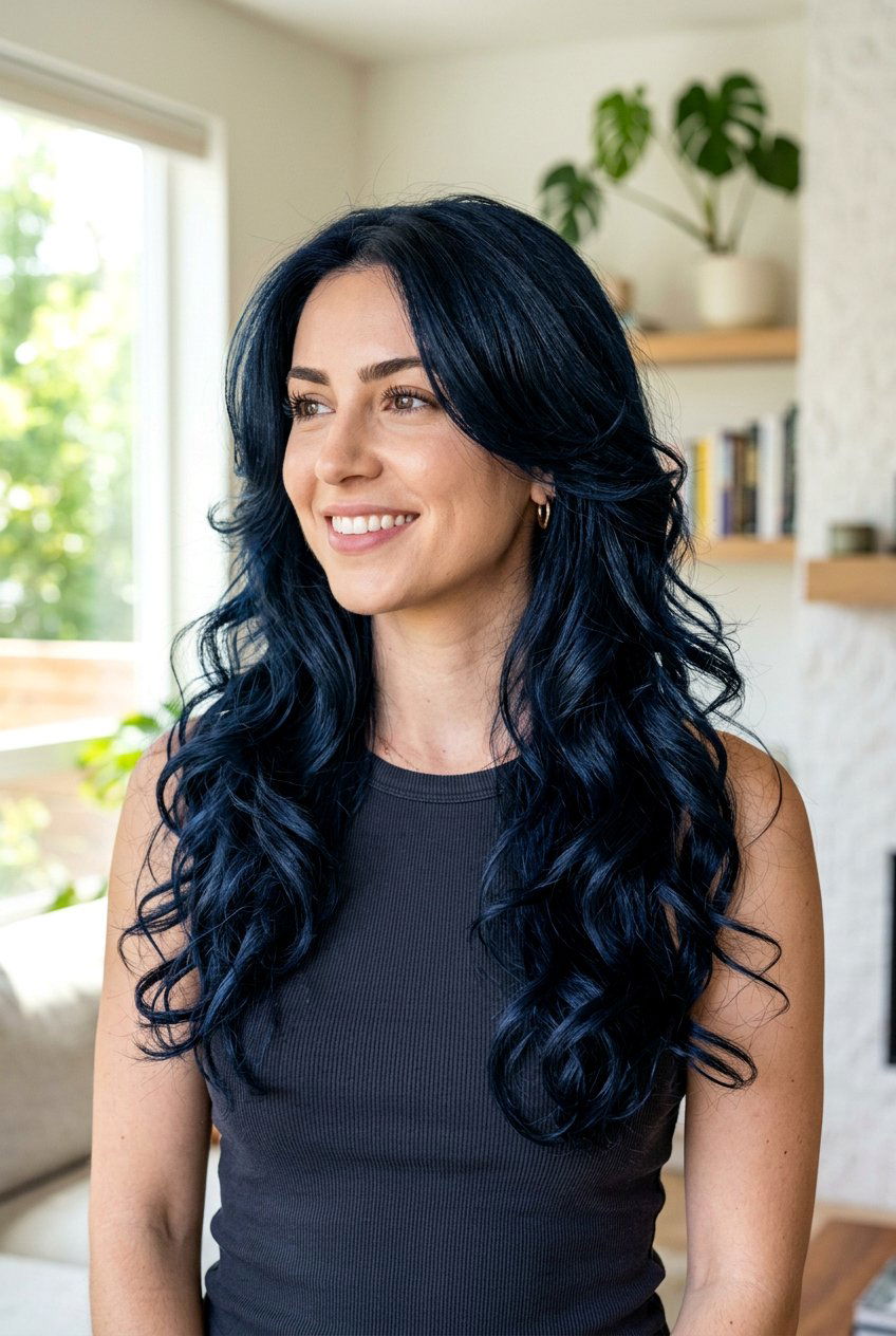Long Layered Midnight Navy Hair - 20 midnight navy hair color - 20 midnight navy hair color