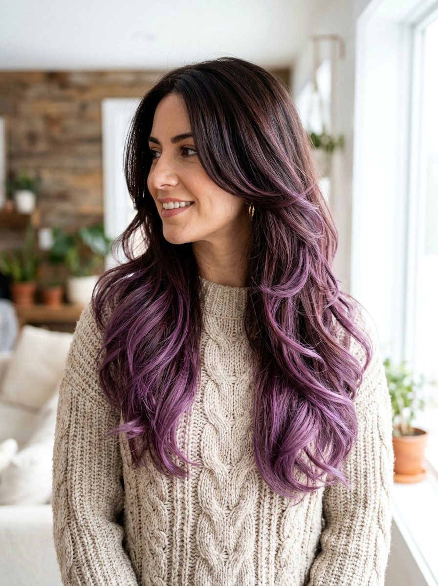 Long Layered Plum Brunette Balayage - 20 winter plum brunette balayage - 20 winter plum brunette balayage
