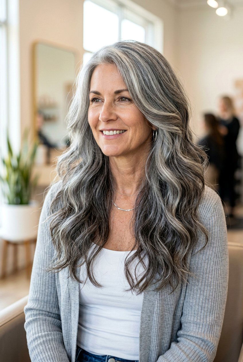 Long Layered Salt And Pepper Balayage Hair - 20 salt and pepper balayage - 20 salt and pepper balayage