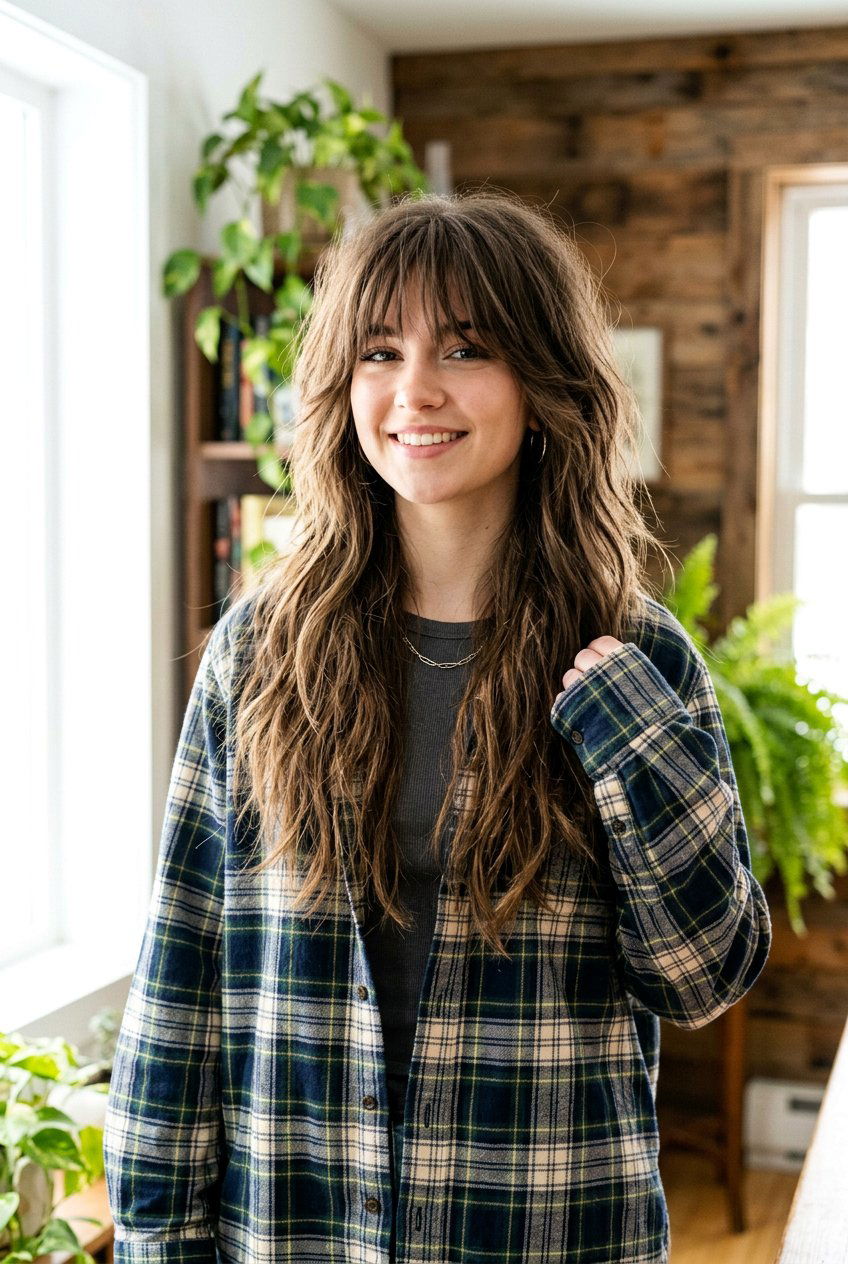 Long Layered Scene Hair With Shaggy Bangs - 20 scene layered haircut for girls - 20 scene layered haircut for girls